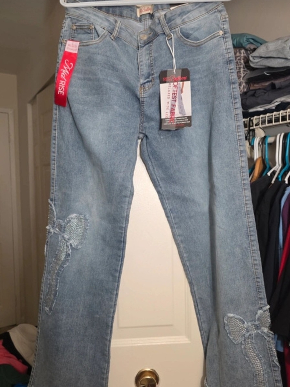 Target Light Blue High-Rise Flare Jeans with Embroidered Butterfly Appliqués